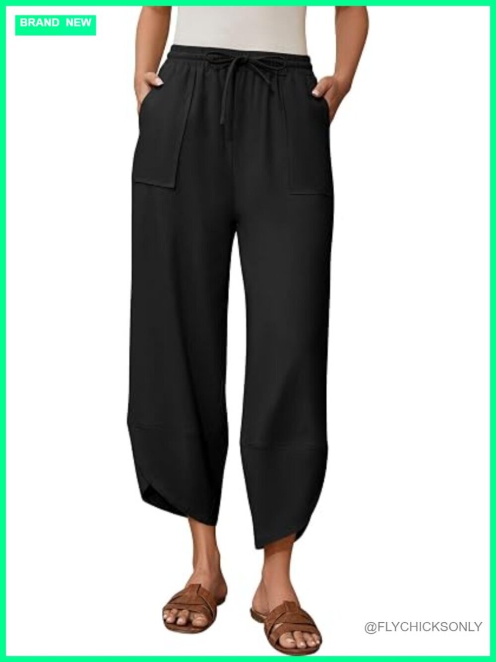 Linen Cotton Wide Leg Harem Palazzo Drawstring Pants with Pockets
